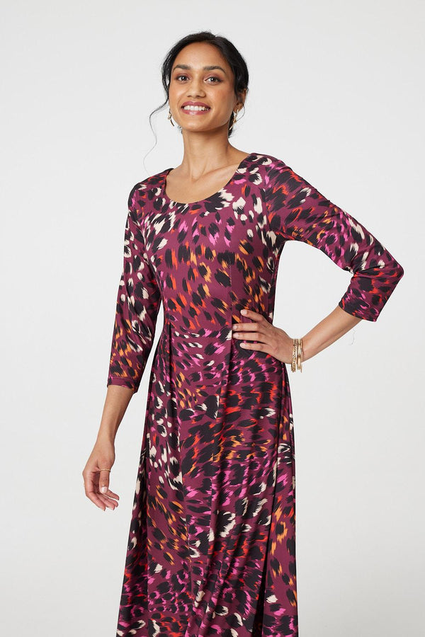 Red | Animal Print Hanky Hem Jersey Dress
