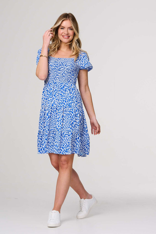 Blue | Heart Print Knee Length Smock Dress