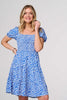 Blue | Heart Print Knee Length Smock Dress