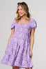 Purple | Printed Short Bardot Smock Dress