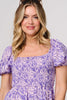 Purple | Printed Short Bardot Smock Dress