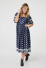 Navy | Printed 1/2 Batwing Sleeve Midi Dress