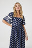 Navy | Printed 1/2 Batwing Sleeve Midi Dress