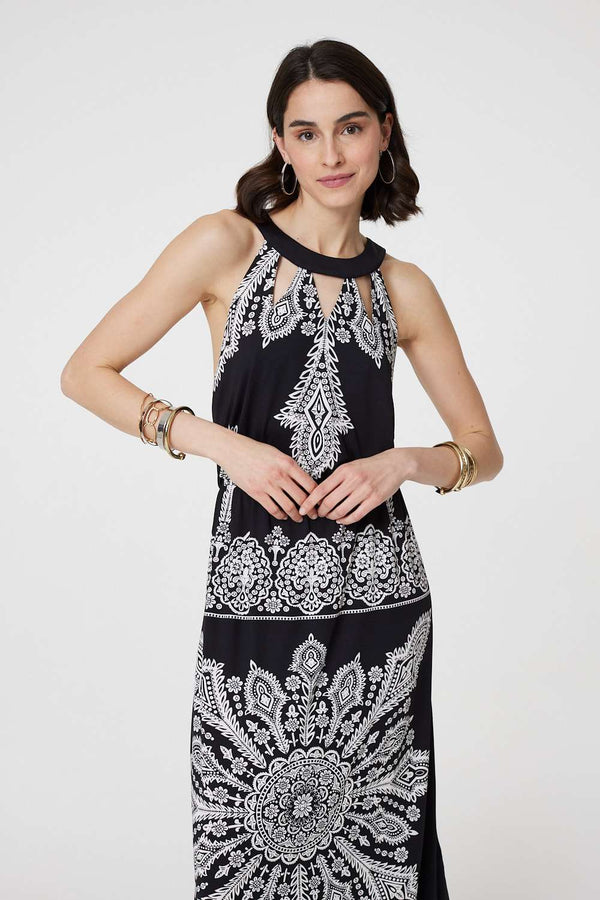 Black And White | Mosaic Print Halter Neck Long Dress