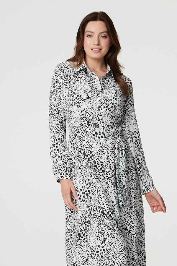 Black And White | Animal Print Collared Shirt Dress