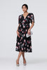 Black | Floral Sheer 1/2 Sleeve Midi Wrap Dress