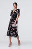 Black | Floral Sheer 1/2 Sleeve Midi Wrap Dress