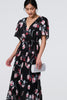 Black | Floral Sheer 1/2 Sleeve Midi Wrap Dress