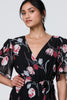 Black | Floral Sheer 1/2 Sleeve Midi Wrap Dress