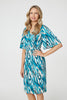 Green | Printed 1/2 Angel Sleeve Faux Wrap Dress