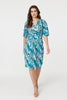 Green | Printed 1/2 Angel Sleeve Faux Wrap Dress : Model is 5'9