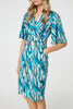 Green | Printed 1/2 Angel Sleeve Faux Wrap Dress