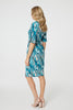 Green | Printed 1/2 Angel Sleeve Faux Wrap Dress