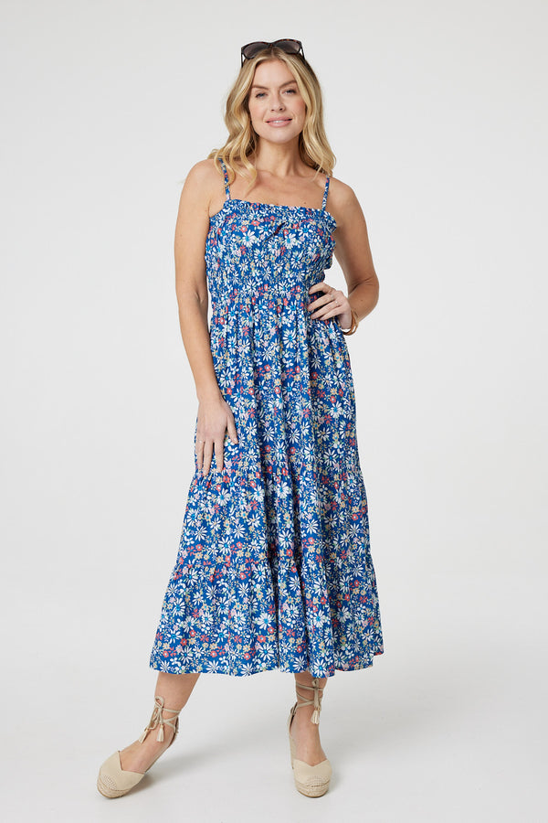 Blue | Floral Sleeveless Midi Sun Dress