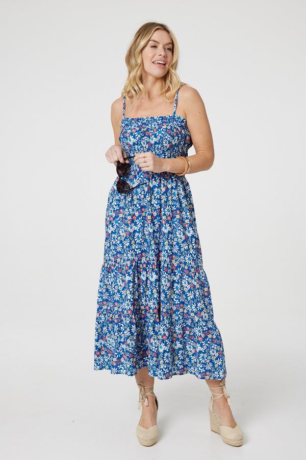 Blue | Floral Sleeveless Midi Sun Dress