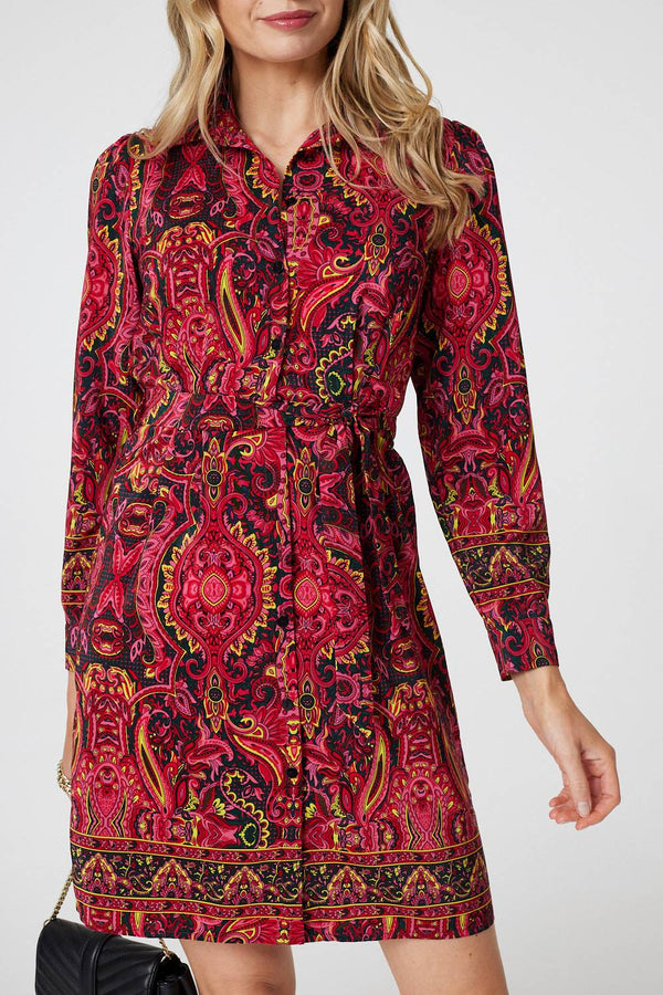 Pink | Mosaic Print Long Sleeve Short Shirt Dress
