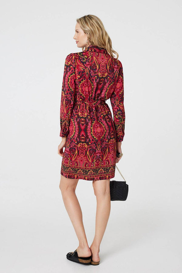 Pink | Mosaic Print Long Sleeve Short Shirt Dress
