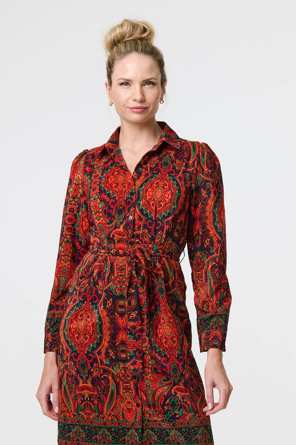 Orange | Mosaic Print Long Sleeve Short Shirt Dress
