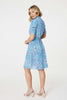 Blue | Printed Tie Waist Short Shirt Dress