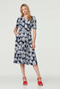 Navy | Printed Short Sleeve Wrap Tea Dress