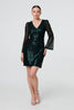 Green | Sequin Semi Sheer Long Sleeve Mini Dress
