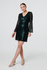 Green | Sequin Semi Sheer Long Sleeve Mini Dress
