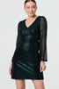 Green | Sequin Semi Sheer Long Sleeve Mini Dress
