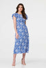 Blue | Printed Frill Cap Sleeve Midi Dress