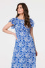 Blue | Printed Frill Cap Sleeve Midi Dress