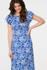 Blue | Printed Frill Cap Sleeve Midi Dress