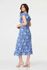 Blue | Printed Frill Cap Sleeve Midi Dress