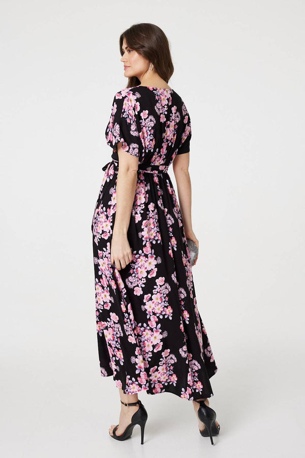 Pink | Floral V-Neck Maxi Dress with Belt