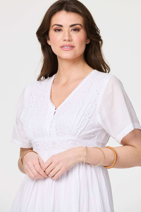 White | Broderie Anglaise Short Sleeve Dress