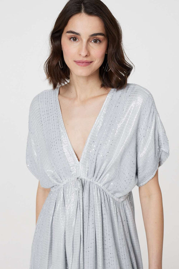 Light Grey | Dotty Empire Waist Kimono Maxi Dress