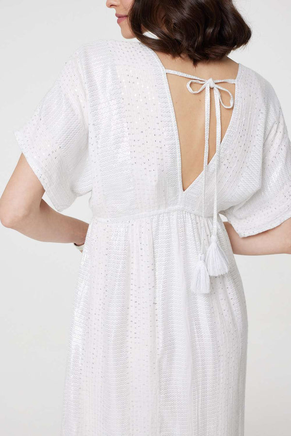 White | Dotty Empire Waist Kimono Maxi Dress