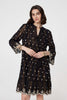 Black | Embroidered 3/4 Sleeve Knee Length Dress