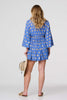 Blue  | Foiled Leaf Print Short Beach Dress