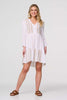 White | Embroidered V-Neck Tiered Smock Dress