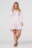 White | Embroidered V-Neck Tiered Smock Dress