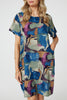 Blue | Abstract Print Knee Length Shift Dress