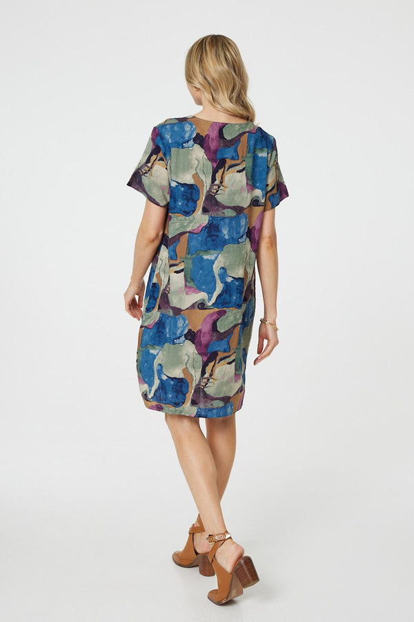 Blue | Abstract Print Knee Length Shift Dress