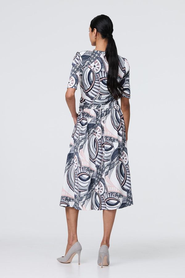 Navy | Printed 1/2 Sleeve Knee Length Wrap Dress