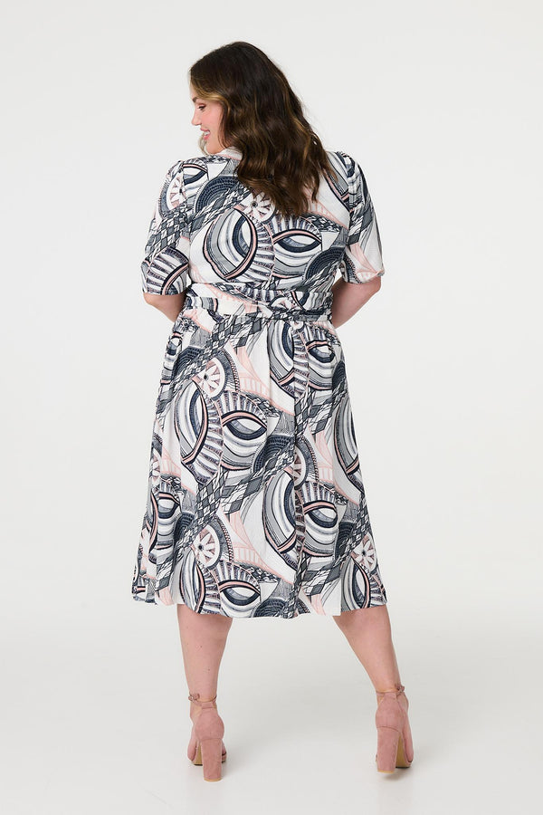 Navy | Printed 1/2 Sleeve Knee Length Wrap Dress