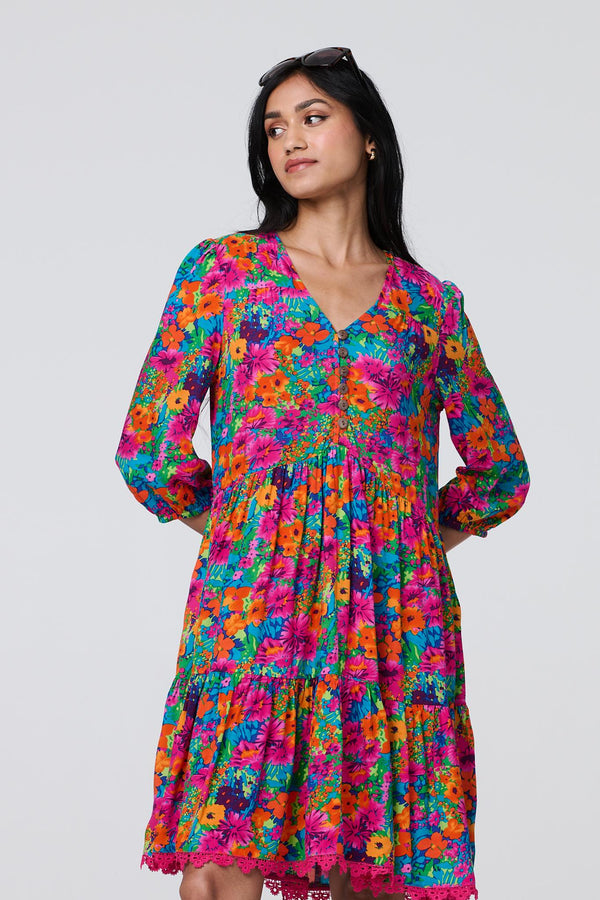 Pink | Floral 3/4 Sleeve Smock Dress