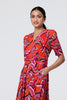 Orange | Tropical Print Faux Wrap Midi Dress