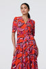 Orange | Tropical Print Faux Wrap Midi Dress