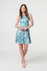 Blue | Printed Tie Waist Knee Length Skater Dress