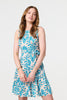 Blue | Printed Tie Waist Knee Length Skater Dress