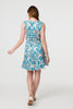 Blue | Printed Tie Waist Knee Length Skater Dress