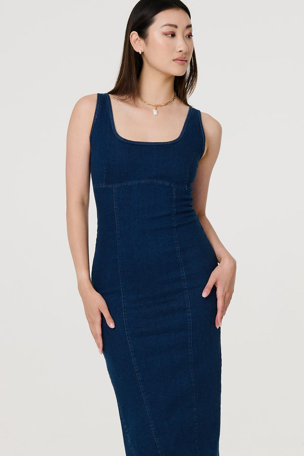 Blue | Denim Bodycon Midi Dress